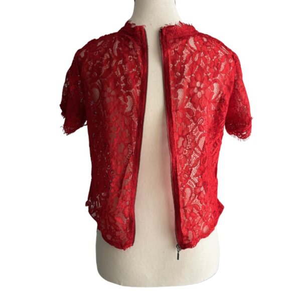 ZARA RED TEXTURED LACE TOP WITH ZIPPER ON THE BACK, SZ. M - Picture 6 of 6